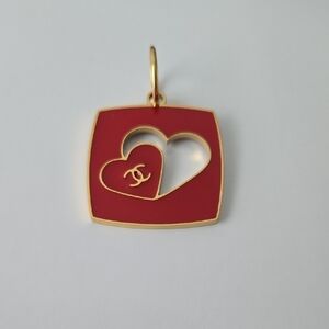 New  Never Used CHANEL Red & Gold Double Heart Charm  CHANEL beauty Heart Charm